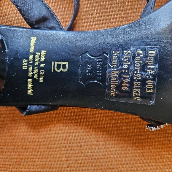B BAKERS Black Satin Mallorie Sandals with Rhinestone Embellishments Sz 8.5B - Picture 8 of 9